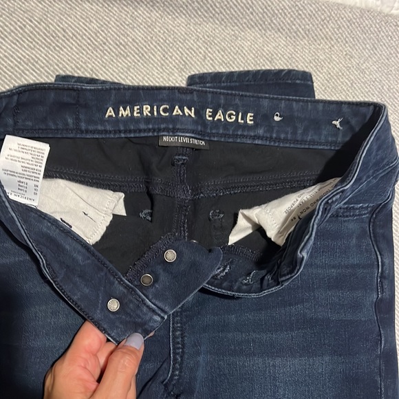 American Eagle Hi Rise Dark Wash Jeggings Sz 0 High Waist Waisted Stretch Slim - Picture 3 of 5
